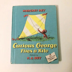 1958 Curious George Flies A Kite by  Margret Rey Hardcover Book